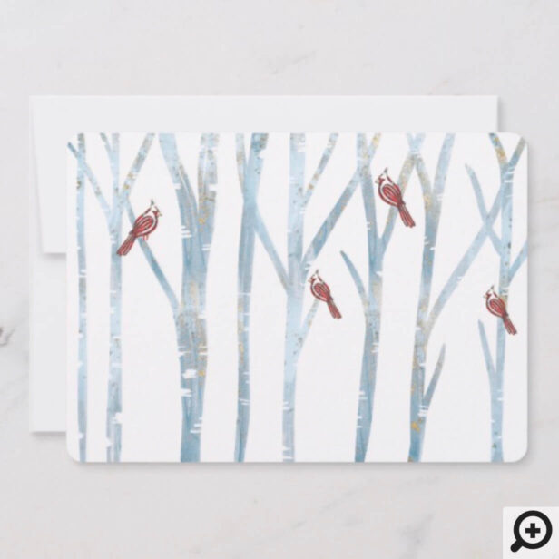 Winter Forest Birch Trees & Red Cardinal Photo Holiday Card
