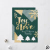 Joy & Love | Green Gold Pine & Snowflakes Photos Holiday Card