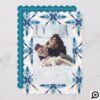 Elegant Ornate Blue & Gold Painted Snowflake Photo Holiday Card
