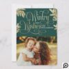 Wintry Wishes | Green & Gold Pine Forest 3 Photo Holiday Card