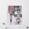 Chic Pretty Pink Glitter Pine Tree Multiple Photo Holiday Card