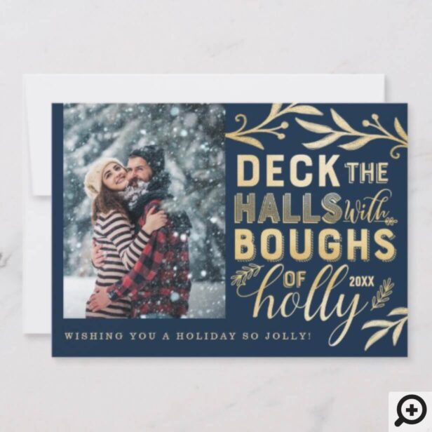 Deck The Halls | Elegant Gold Berry & Holly Photo Holiday Card