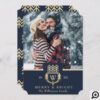 Elegant & Regal Family Crest Gold & Navy Photo Holiday Card