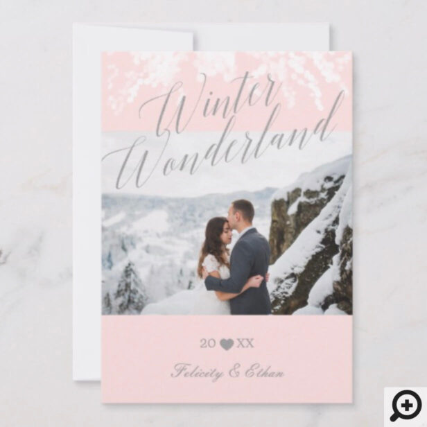 Winter Wonderland | Pink & Grey Newlyweds Photo Holiday Card