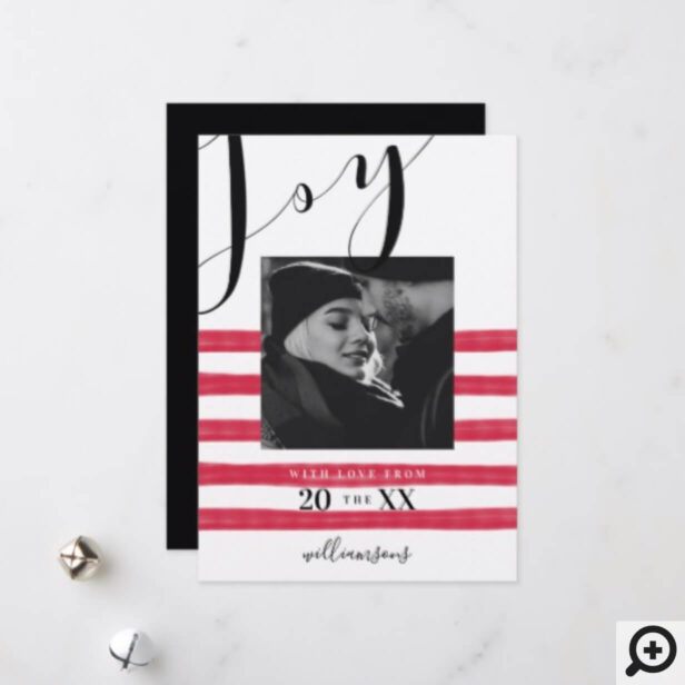 Modern, Elegant & Trendy Black & Red Stripe Photo Holiday Card