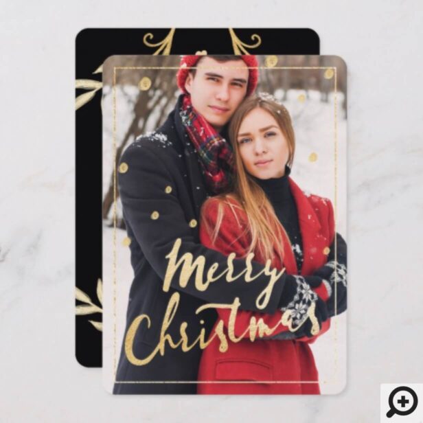 Elegant & Classy Gold Branch Merry Christmas Photo Holiday Card