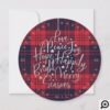 Silver & Plaid Greetings Typography Ornament Photo Holiday Card