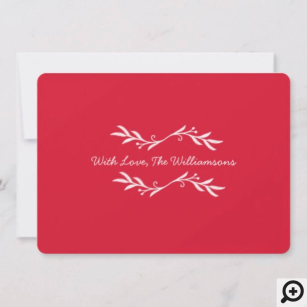 Teal & Red Festive Pine Trees & Snowflakes Photo Holiday Card