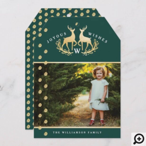 Joyous Wishes | Gold Reindeer Family Crest Photo Holiday Card