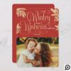 Wintry Wishes | Red & Gold Pine Forest 3 Photo Holiday Card