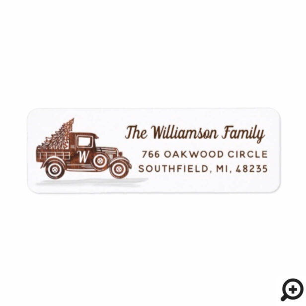 Vintage Wood Truck Christmas Tree Monogram Address Label