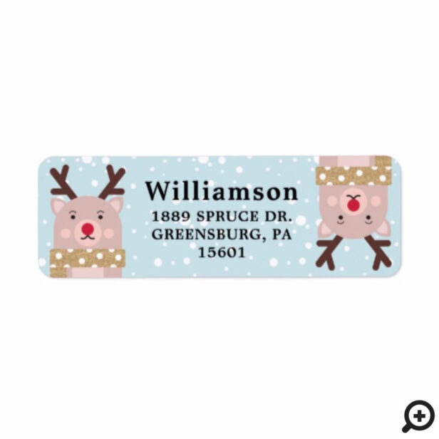 Cute Winter Forest Reindeer Character Illustration Label