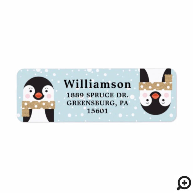 Cute Winter Arctic Penguin Character Illustration Label