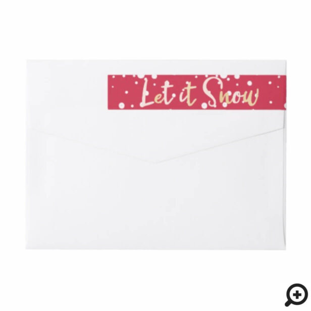 Let It Snow Modern Typographic Gold & Red Wrap Around Label