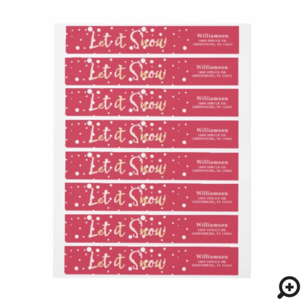 Let It Snow Modern Typographic Gold & Red Wrap Around Label