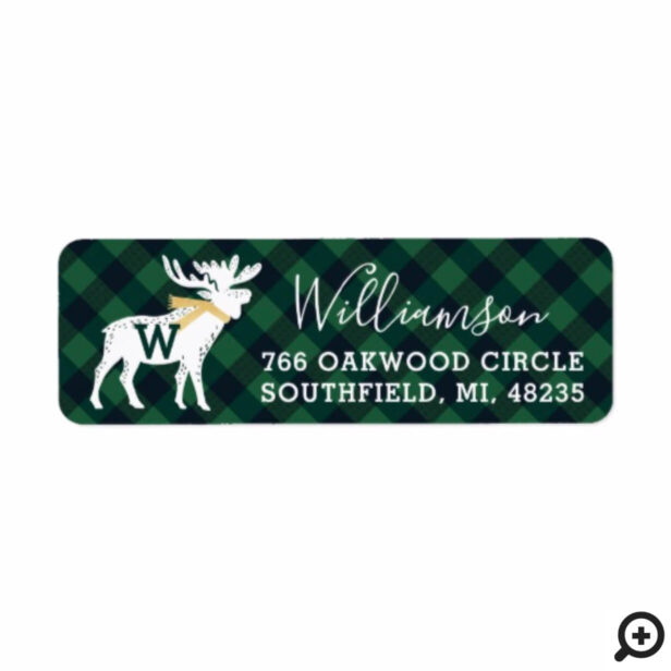 Festive Monogram Moose Animal Green Buffalo Paid Label