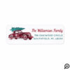 Vintage Red Car Christmas Tree Monogram Address Label