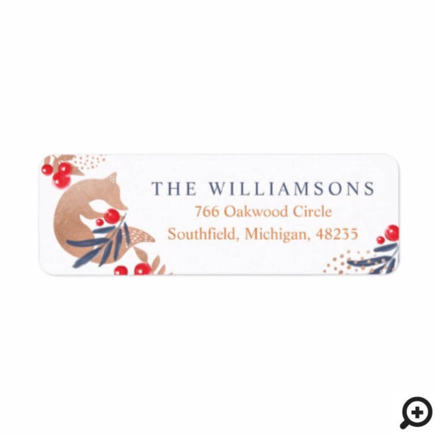 Woodland Forest Fox & Holiday Cranberry Foliage Label