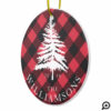 Red Buffalo Plaid White Forest Pine Tree Family Ceramic Ornament