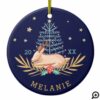 Midnight Woodland Forest Reindeer & Christmas Tree Ceramic Ornament