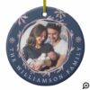 Rose Blue Wreath Snowflake Baby's First Christmas Ceramic Ornament