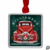 Merry Christmas Vintage Red Truck Christmas Tree Metal Ornament
