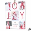 Modern Red Joy Checkerboard Family Photo Collage Ceramic Ornament