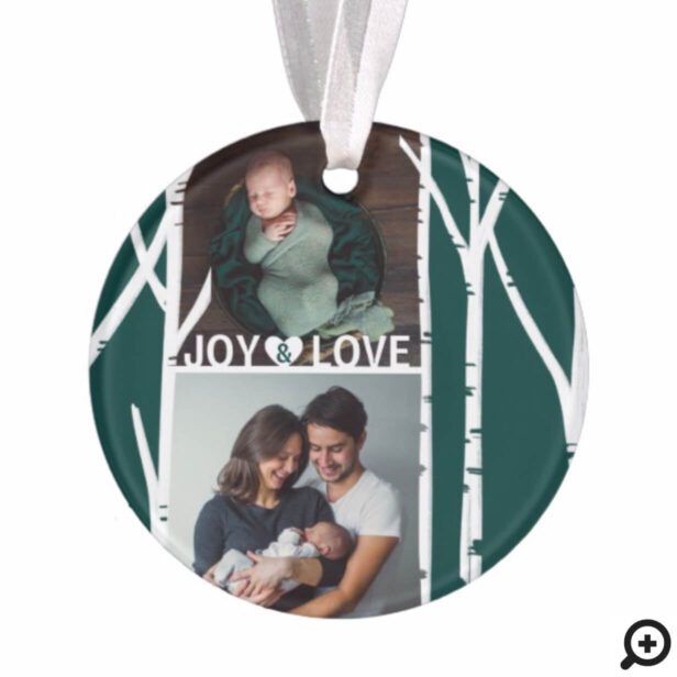 Emerald Green Birch Tree Love & Joy Multiple Photo Ornament