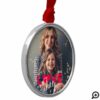 Love & Joy Modern Red & White Family Photo Metal Ornament