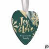 Joy & Love | Green Gold Pine & Snowflakes Photos Ornament