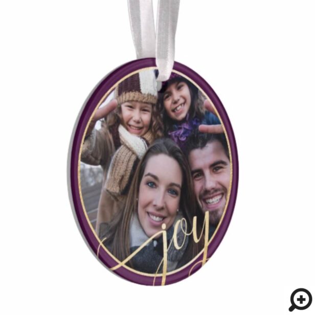 Joy Purple, Gold & Black Pine Tree Family Photo Ornament