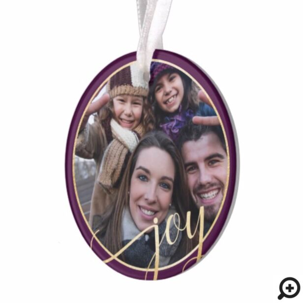Joy Purple, Gold & Black Pine Tree Family Photo Ornament