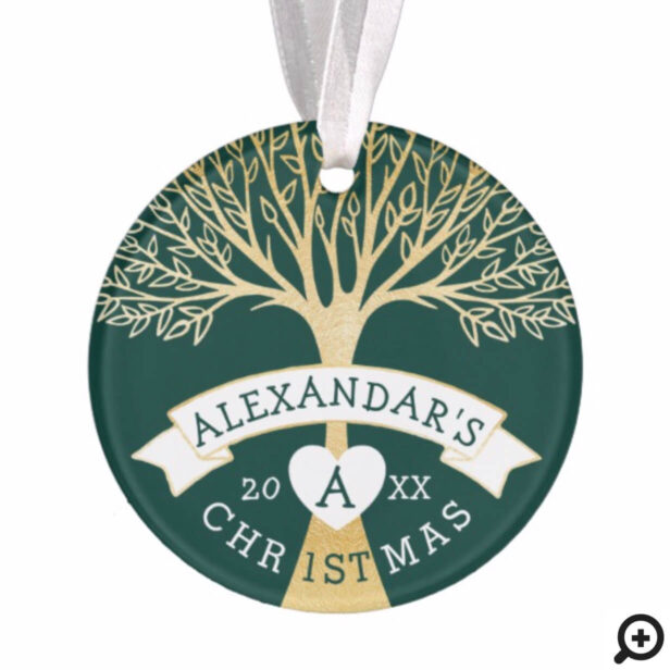 Green & Gold Family Tree | Baby's First Christmas Ornament