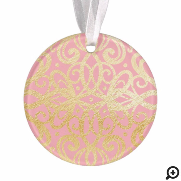 Ornate Pink & Gold Crest | Baby's First Christmas Ornament