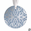 Ornate Blue & Silver Crest Baby's First Christmas Ornament