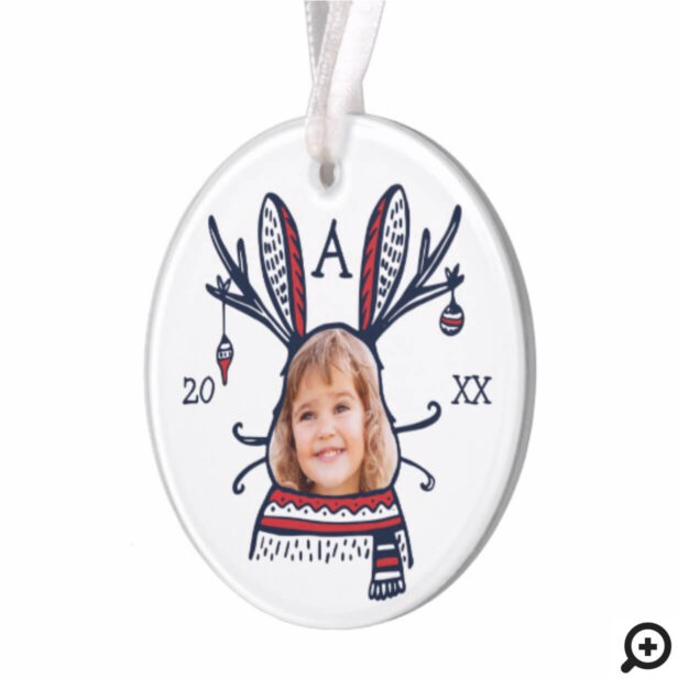 Fun Festive Red Plaid Winter Bunny Character Photo Ornament