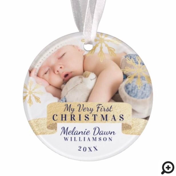 My First Christmas Baby Gold Snowflake Photo Ornament