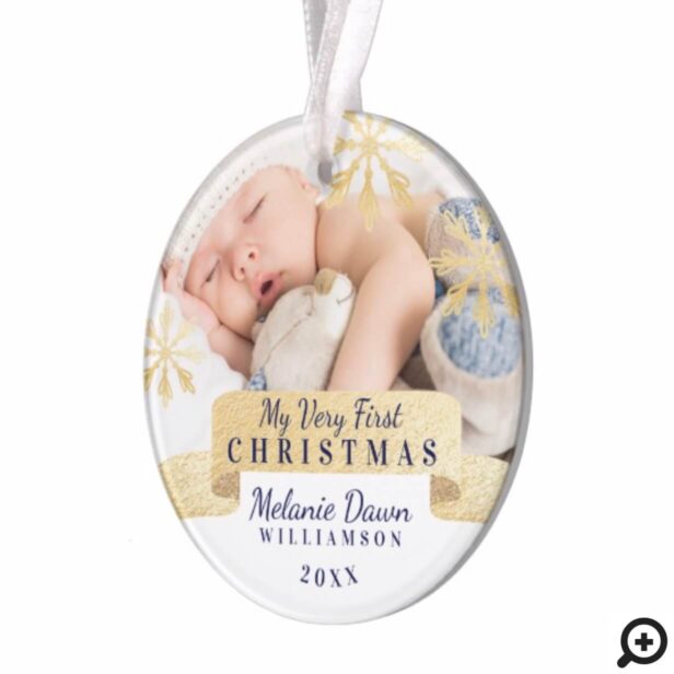 My First Christmas Baby Gold Snowflake Photo Ornament
