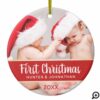 Baby's First Christmas Red & Gold Holiday Photo Ceramic Ornament