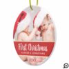Baby's First Christmas Red & Gold Holiday Photo Ceramic Ornament