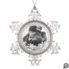 Rustic Grey Wood & Winter Snowflakes Holiday Photo Snowflake Pewter Christmas Ornament
