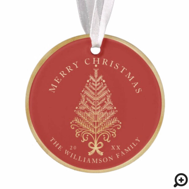 Red Elegant Gold Holiday Christmas Tree Two Photo Ornament