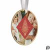 Red Elegant Gold Holiday Christmas Tree Two Photo Ornament