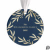 Modern Elegant Gold Berry & Holly Leaves Photo Ornament