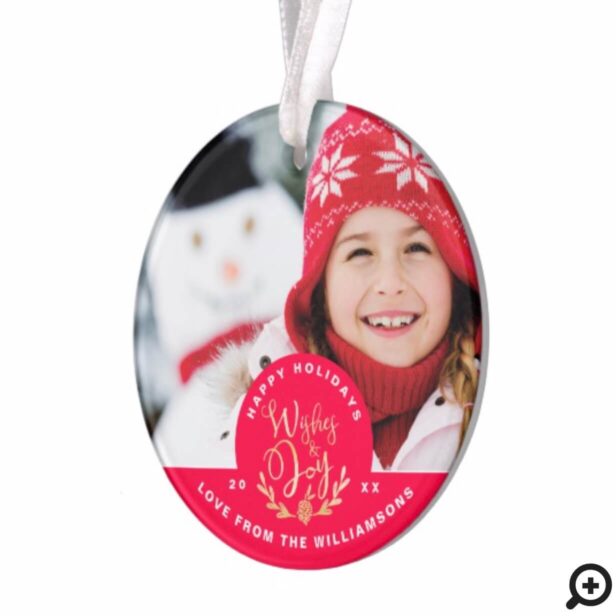 Red Cozy Festive Sweater | Holiday Joy Photo Card Ornament