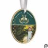 Joyous Wishes | Green & Gold Reindeer Crest Photo Ornament