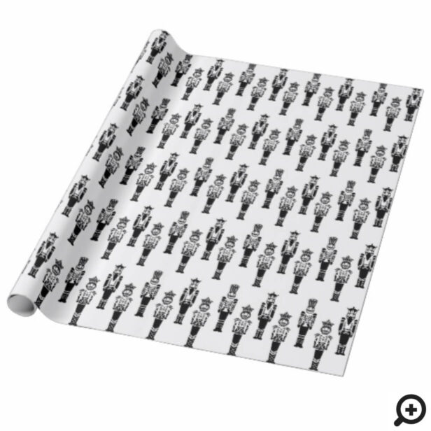 Black & White Trendy Abstract Nutcracker Pattern Wrapping Paper