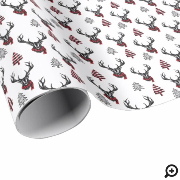 Rustic Christmas Red Buffalo Plaid Reindeer Wrapping Paper