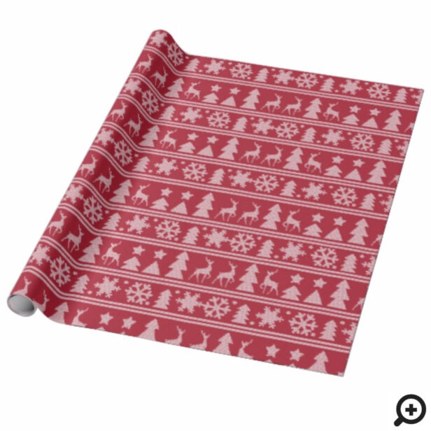 Cozy Knit Red Knitted Sweater Pattern Christmas Wrapping Paper