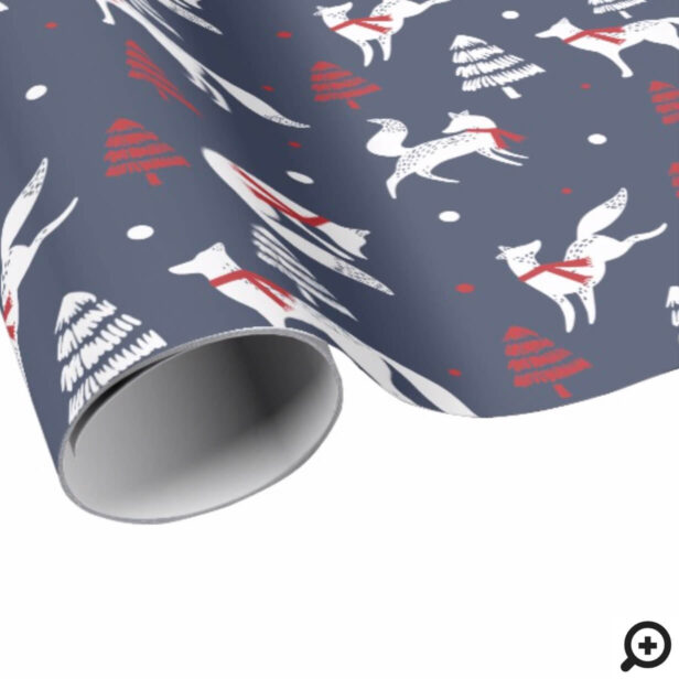 White Winter Forrest Foxes Christmas Tree Pattern Wrapping Paper